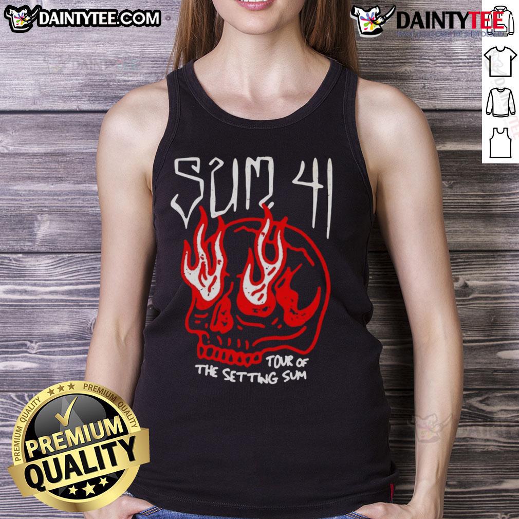 Alt Text: Awesome Sum 41 Tour tank top featuring a striking skull design, perfect for fans of the band and concert apparel.