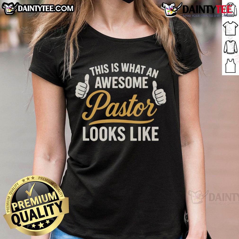 Awesome pastor preaching in church, wearing a stylish tee that says 'This Is What An Awesome Pastor Looks Like.'