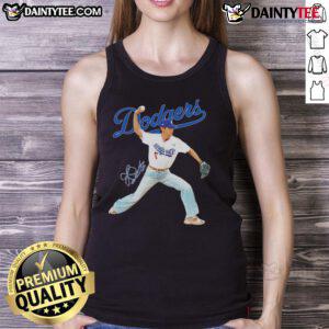 Awesome V BTS x Los Angeles Dodgers baseball tank top featuring a unique throwing position design and vibrant colors.