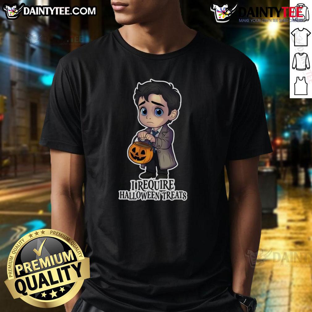 Adorable 'Cute Convection Directive I Require Halloween Treats' T-Shirt design for festive Halloween celebrations.