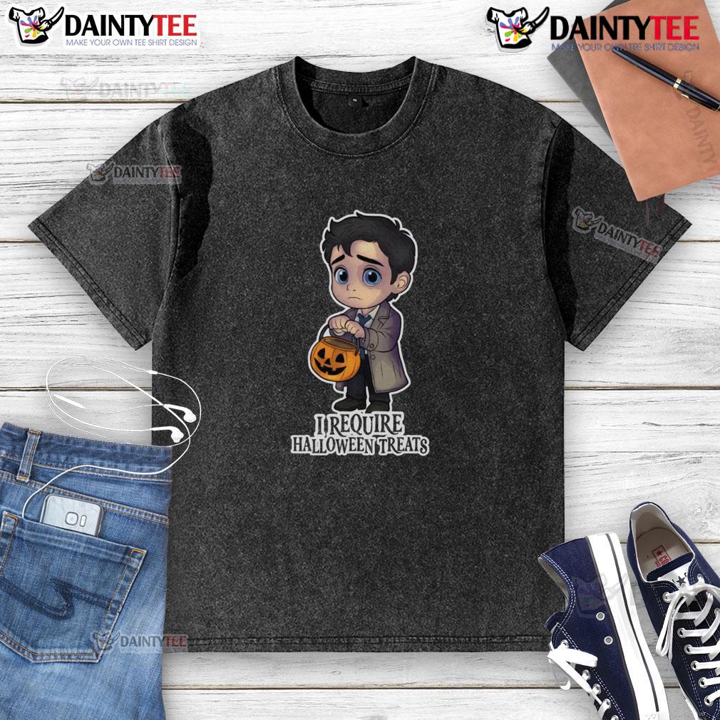 Adorable Halloween-themed T-shirt featuring 'Cute Convection Directive: I Require Treats' design for spooky fun.