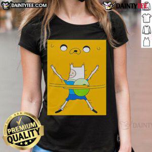 Cute Finn the Human Hug Bobs ladies tee featuring vibrant colors and playful design for Adventure Time fans.