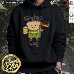 Cozy cute gluten tag bread German beer hoodie displayed on a wooden table, perfect for craft beer enthusiasts.
