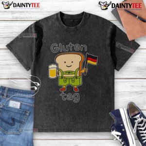 Cute gluten tag on a bread German beer washed T-shirt, showcasing trendy design for food lovers and beer enthusiasts.