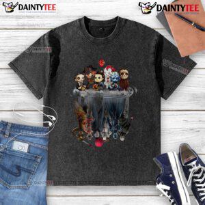 Adorable baby wearing a 'Cute Horror Movie Villains' t-shirt, perfect for Halloween reflection and festive fun.