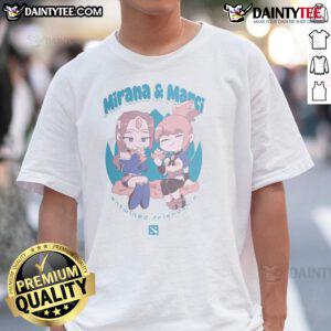Alt Text: Cute Mirana and Marci entwined friendship t-shirt design featuring vibrant colors and playful illustrations.