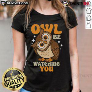 Alt Text: Cute owl graphic on a ladies tee, perfect for owl lovers and casual wear enthusiasts.