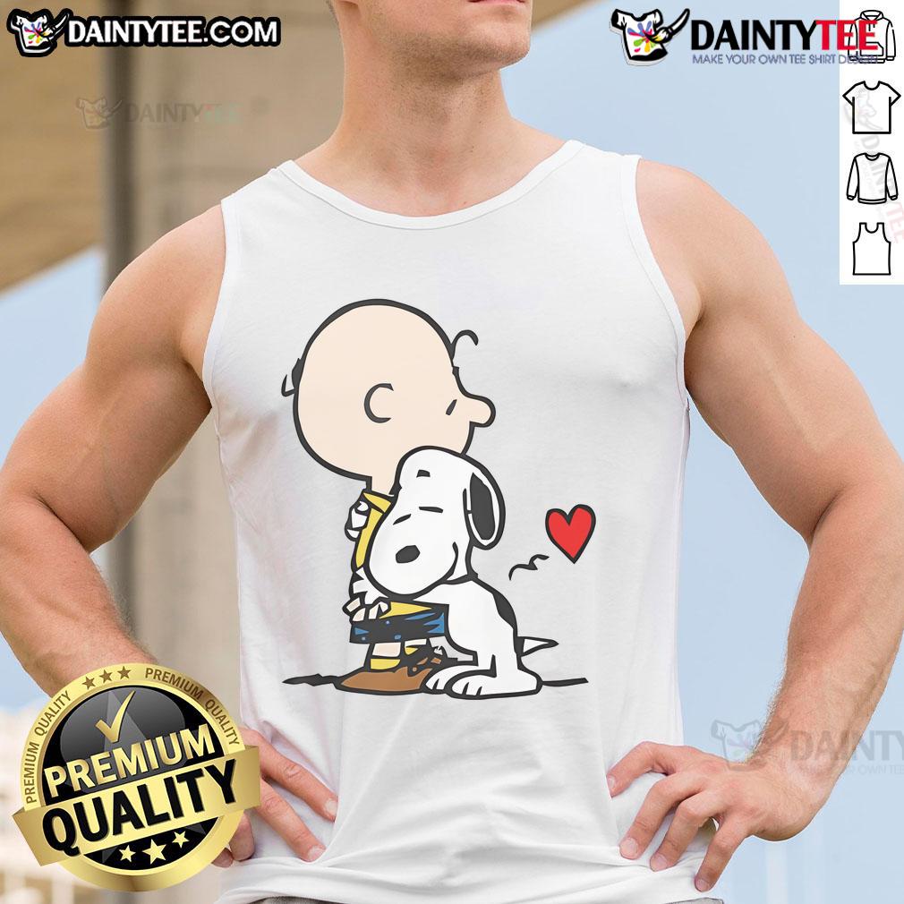 Cute Peanuts Snoopy hug tank top featuring Snoopy and Woodstock in a playful design for casual summer wear.