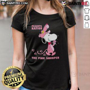 Cute Snoopy Peanuts Nation The Pink Snooper Ladies Tee featuring a vibrant pink design with Snoopy graphics.