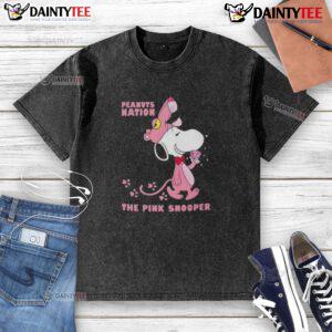 Alt Text: Cute Snoopy Peanuts Nation Pink Snooper washed t-shirt featuring Snoopy in vibrant colors, perfect for casual wear.