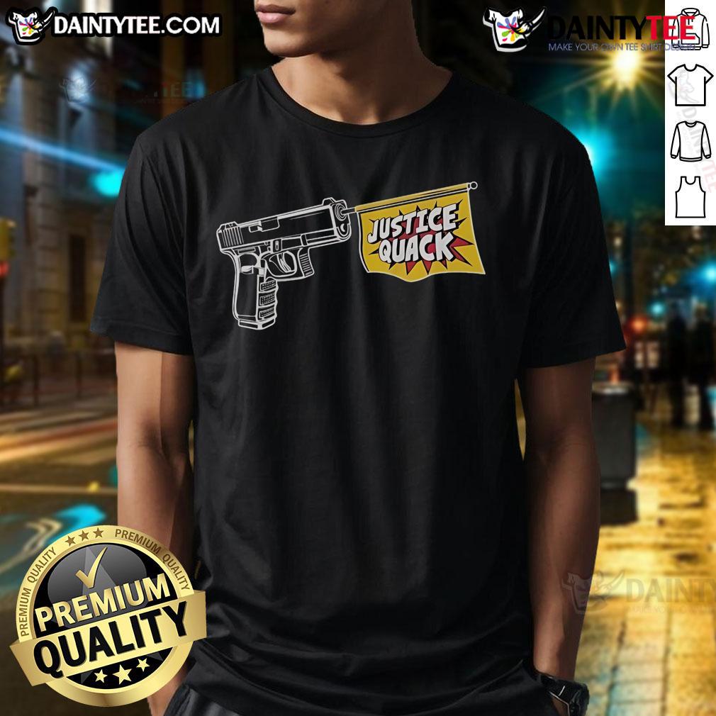 Funny Donut Operator Justice Quack T-Shirt featuring a humorous design of a duck in a police hat with donuts.