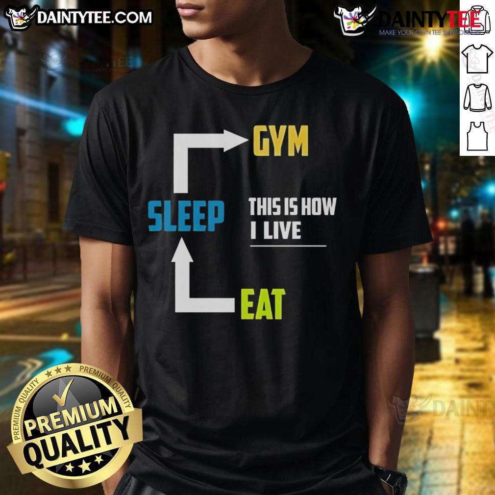 Funny Eat Sleep Gym T-Shirt featuring a humorous design, perfect for fitness enthusiasts and casual wear.