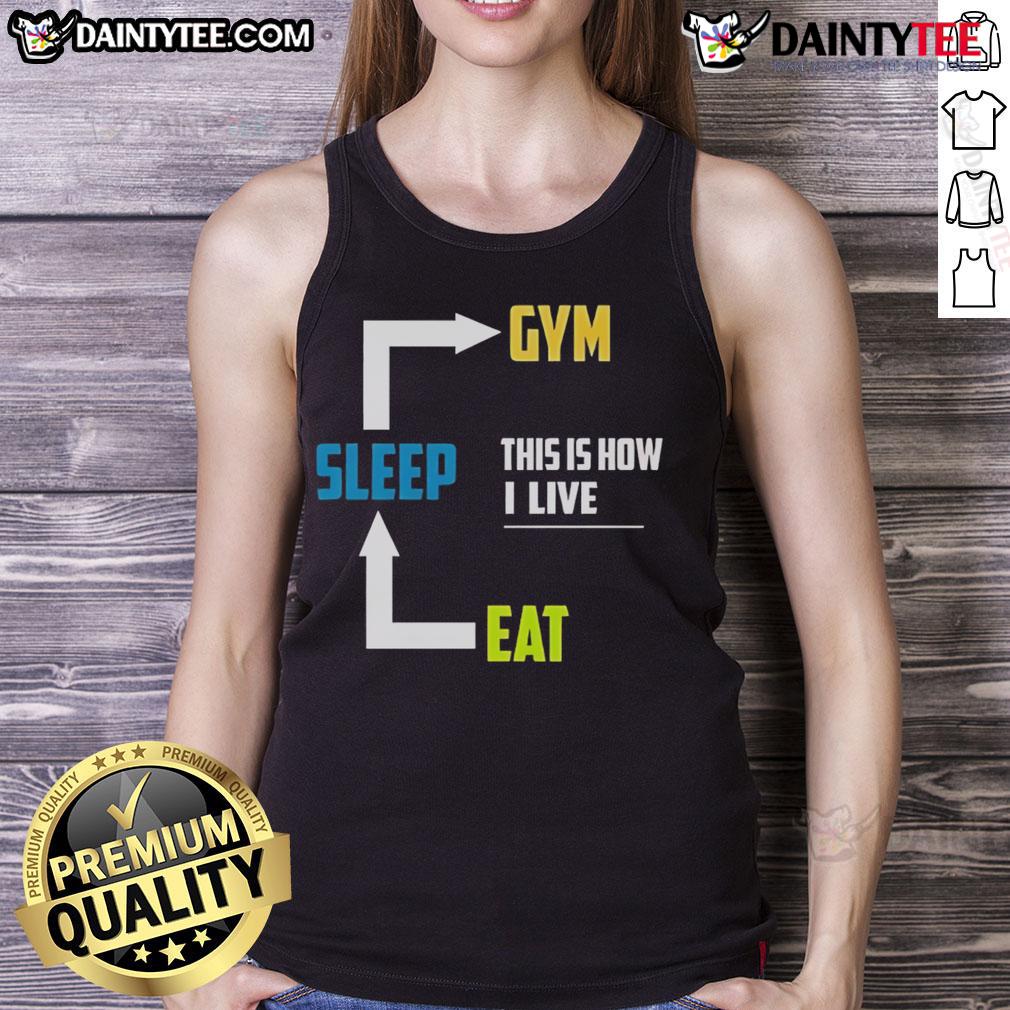 Funny Eat Sleep Gym tank top showcasing a humorous fitness lifestyle design, perfect for gym enthusiasts.