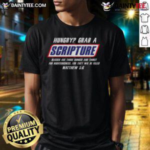 Funny Famous Scripture Gifts T-Shirt featuring Bible Verse Candy Bar Parody design for humorous faith-inspired fashion.