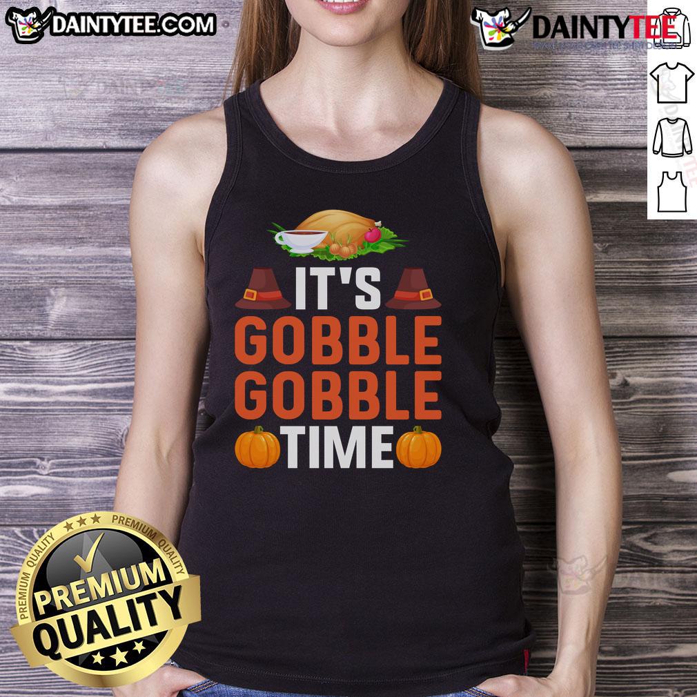 Funny Thanksgiving tank top featuring 'Gobble Gobble Time' design, perfect for holiday celebrations and casual wear.