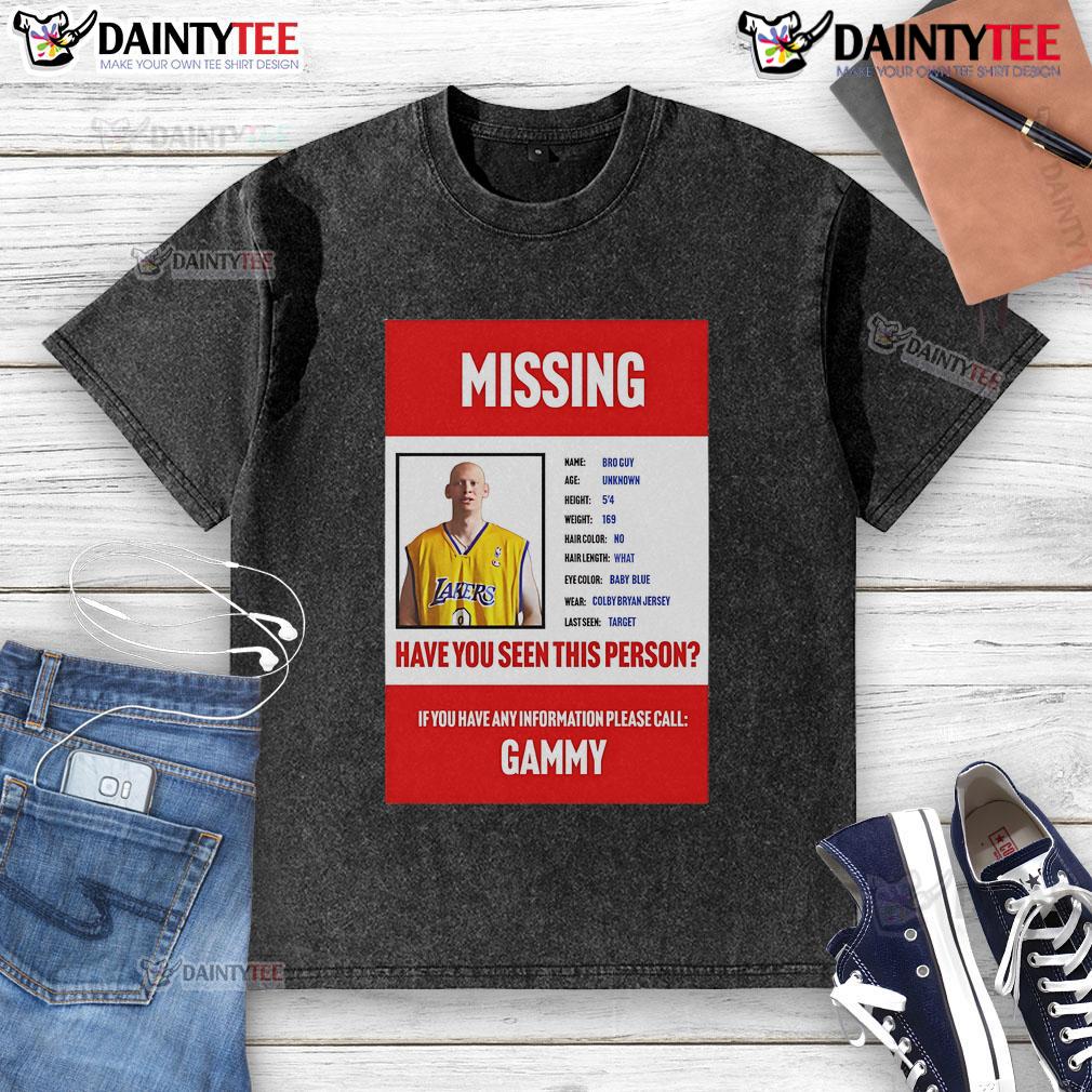 Funny missing bro guy shirt with a humorous 'Have You Seen This Person?' message on a washed t-shirt.