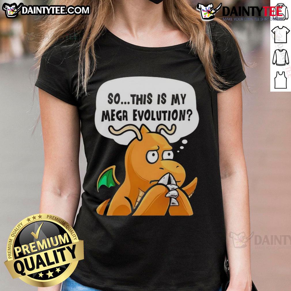 Funny 'So This Is My Mega Evolution' Pokmon anime character ladies tee, perfect for fans of Pokmon and anime style.