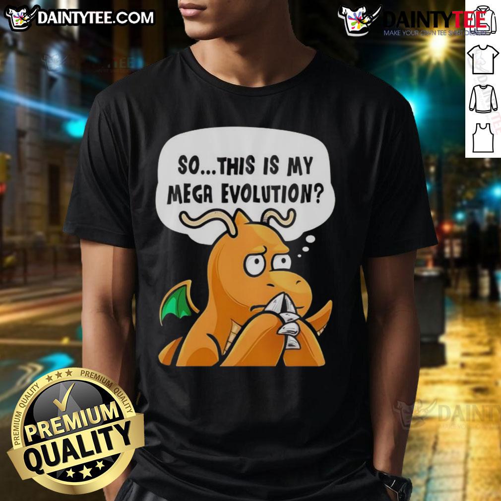 Alt Text: Funny So This Is My Mega Evolution Pokmon anime character T-shirt featuring vibrant graphics and playful design.