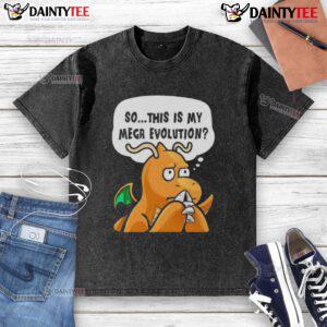 Alt Text: Funny Pokemon anime character in mega evolution design on a washed t-shirt, showcasing vibrant colors and humor.