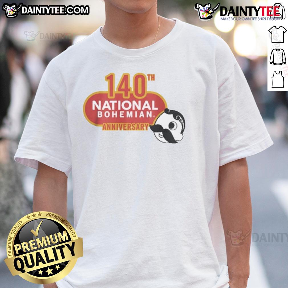Alt Text: Good 140th Anniversary Logo National Bohemian T-Shirt featuring vintage design and bold graphics, perfect for fans.