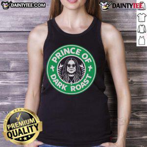 Good Osbourne tribute tank top featuring 'Prince of Dark Roast' design, perfect for coffee lovers and music fans.