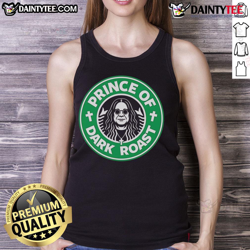 Good Osbourne tribute tank top featuring 'Prince of Dark Roast' design, perfect for coffee lovers and music fans.