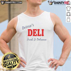 Good Peter Parker wearing a fresh and delicious Delmar's Deli tank top, showcasing a stylish summer look.