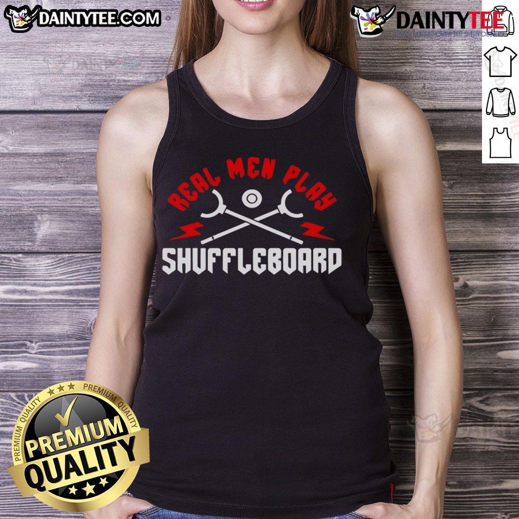 Good Real Men Play Shuffleboard Tank Top showcasing a stylish design for shuffleboard enthusiasts.