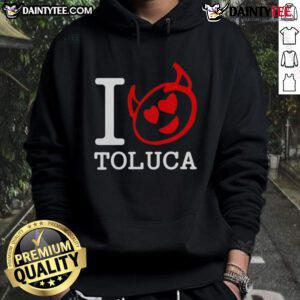 Good Red Devils I Love Toluca hoodie showcasing vibrant colors and design, perfect for fans of Toluca FC.