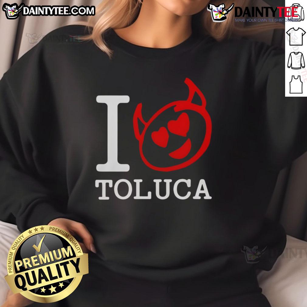 Good Red Devils I Love Toluca sweatshirt featuring vibrant colors and bold logo, perfect for fans of Toluca FC.