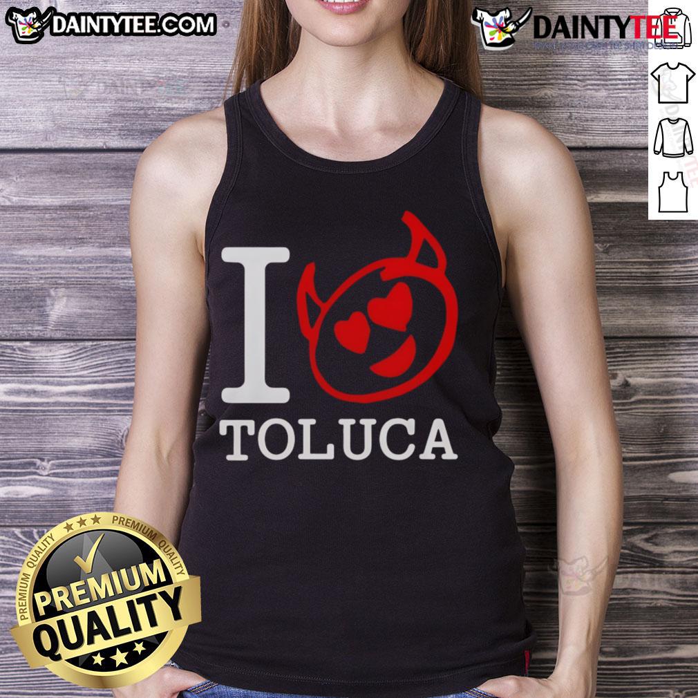 Alt Text: Good Red Devils I Love Toluca Tank Top featuring vibrant design for fans of Toluca FC.