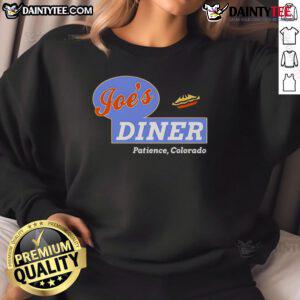 Good Resident Alien Joe's Diner sweatshirt featuring a colorful alien graphic, perfect for fans of the show and cozy wear.