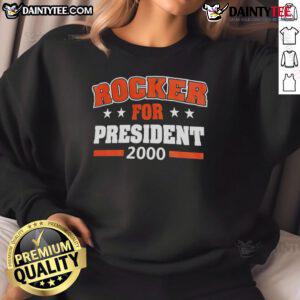Vintage 'Good Rocker for President 2000' sweatshirt featuring bold text and classic design, perfect for retro fashion lovers.