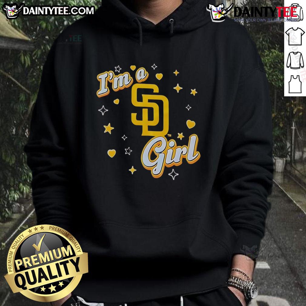 Girl wearing a Good San Diego Padres hoodie, showcasing team spirit and style for baseball fans.