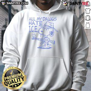Good Snoopy All My Dawgs Hate I.C.E. Hoodie featuring a stylish graphic design, perfect for casual wear and dog lovers.