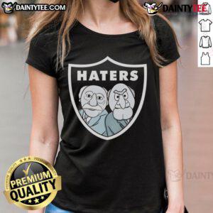 Alt Text: Good Statler and Waldorf Las Vegas Raiders football parody graphic on a stylish ladies tee shirt.