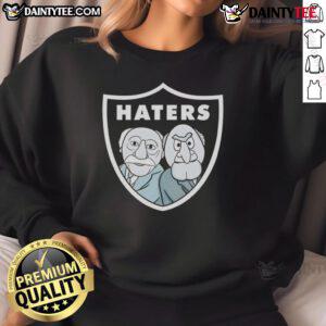 Funny Statler and Waldorf parody graphic sweatshirt for Las Vegas Raiders fans, perfect for game day attire.