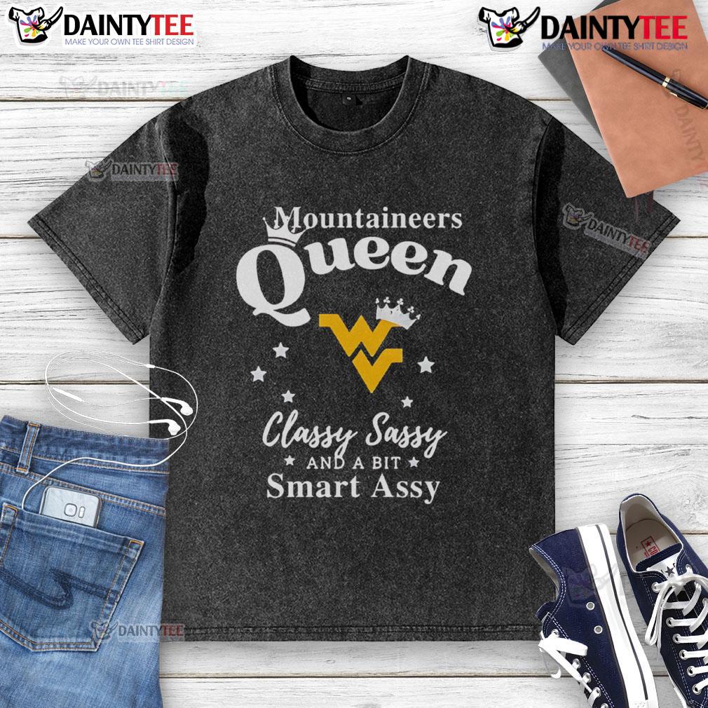 Alt Text: Good West Virginia Mountaineers Queen Classy Sassy and a Bit Smart Assy washed t-shirt featuring vibrant team colors.