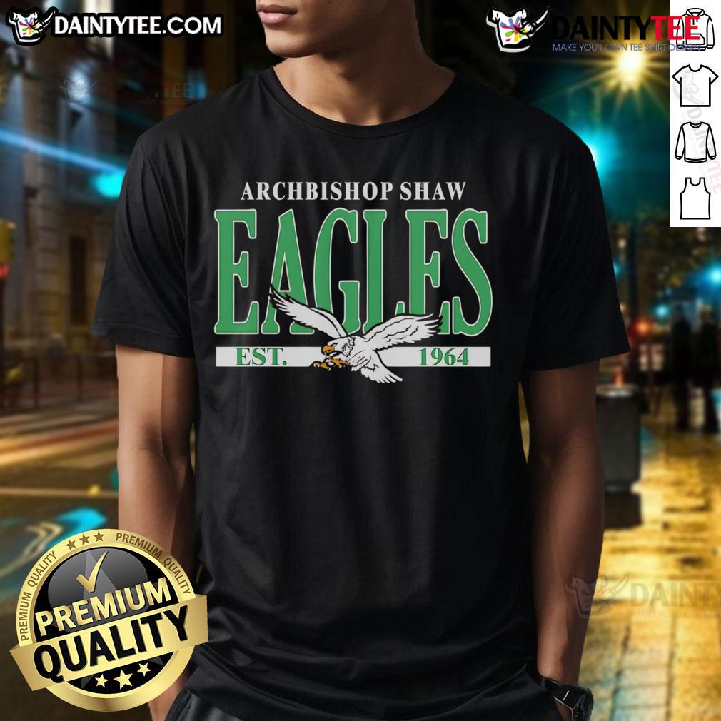 Happy Philadelphia Eagles Archbishop Shaw Eagles Est 1964 T-Shirt featuring vibrant team colors and logo design.