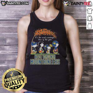 Alt Text: Hot Snoopy Peanuts x Michigan Wolverines tank top, celebrating the holiday season with festive cheer.