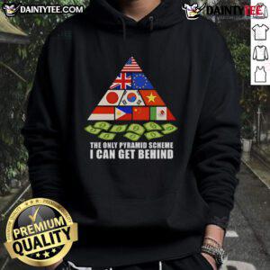 Hot Trump Tariff Pyramid Scheme hoodie featuring bold text and a unique design, perfect for statement fashion.
