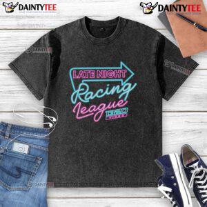 Nice 1320 Video Late Night Racing League neon washed t-shirt showcasing vibrant colors and racing-themed design.