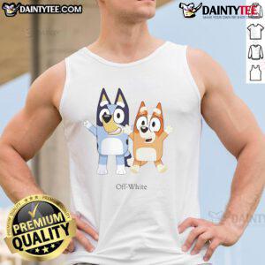 Cute off-white tank top featuring Nice Bluey and Bingo characters, perfect for kids' casual wear.