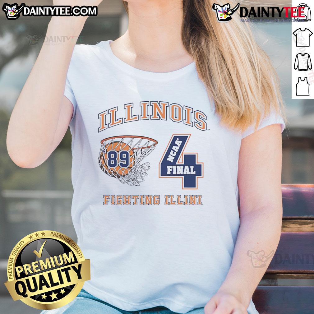 Alt Text: Vintage '89 Final Four Ladies Tee featuring the Nice Illinois Fighting Illini logo in a stylish design.