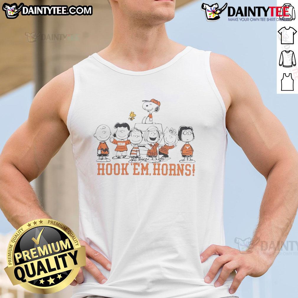 Nice Texas Longhorns Snoopy and Friends Hook 'Em Horns tank top featuring vibrant graphics and a fun design.