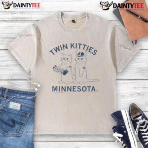 Nice twin kitties on a Minnesota cat washed T-shirt, showcasing adorable feline design for cat lovers.