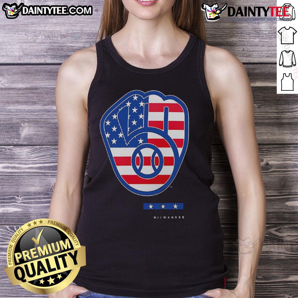 Official Anthracite Milwaukee Brewers Americana Logo Tank Top featuring a stylish design for baseball fans.