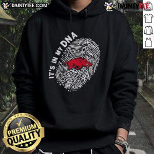 Official Arkansas Razorbacks In My DNA Hoodie showcasing team spirit and unique design for fans and alumni.