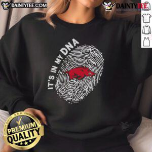 Official Arkansas Razorbacks In My DNA sweatshirt featuring team colors and logo, perfect for fans and casual wear.