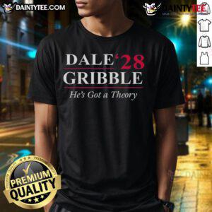 Alt Text: Official Dale Gribble 'He's Got A Theory' T-Shirt featuring a humorous design, perfect for fans of King of the Hill.